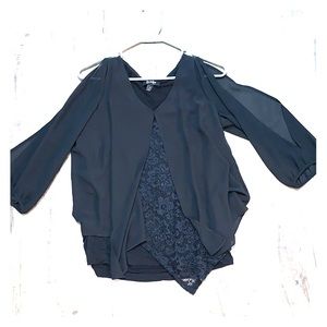 Black Sheer Lace Overlay Top